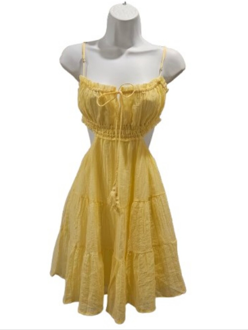 NWT Billy J Vella Yellow Tie Strap Mini Dress Size 10 Boho Cottagecore
